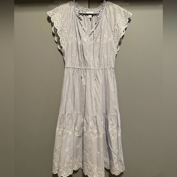 ❤️Liz Claiborne - Light Blue Striped Floral Embroidered Skirt (Size Medium) - Picture 1 of 11